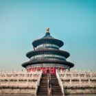 The Temple of Heaven with its tiered blue roof in Beijing, China